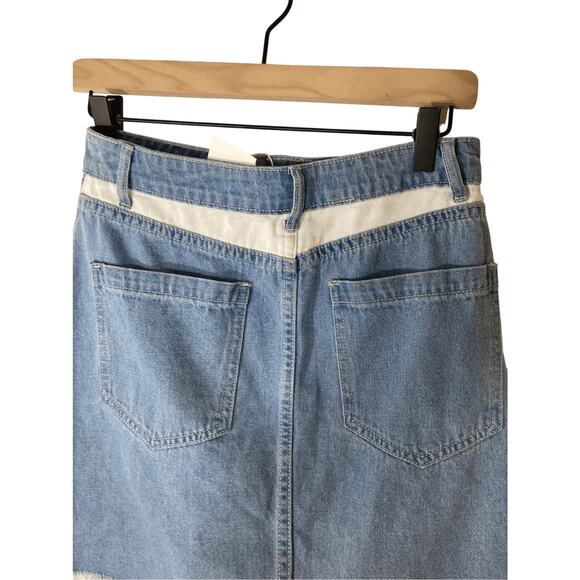 Cloud Ten  Soft Girl NWT Small Asymmetrical Dual Tone Colorblock Denim Skirt - Picture 7 of 7